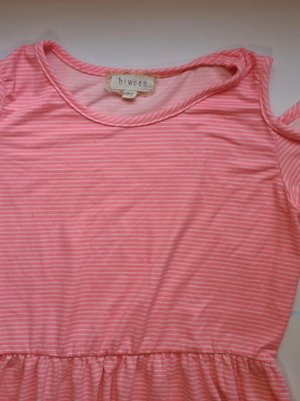 btween Girls' Pink Striped Cold-Shoulder Dress